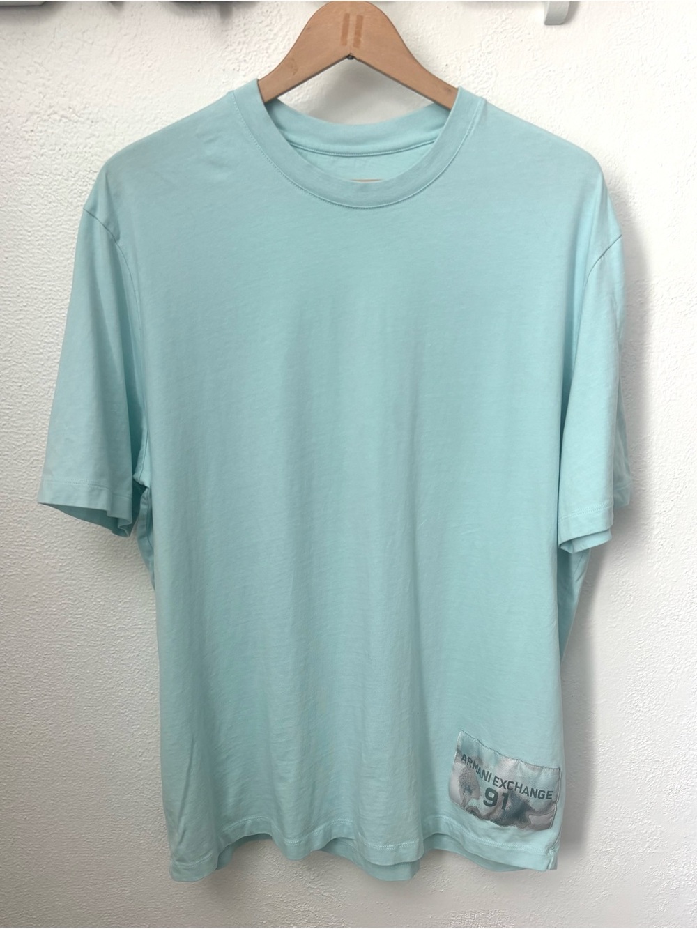 Armani Exchange A|X 91 Logo Patch T Shirt Men’s XL Aqua Mint Blue Tee